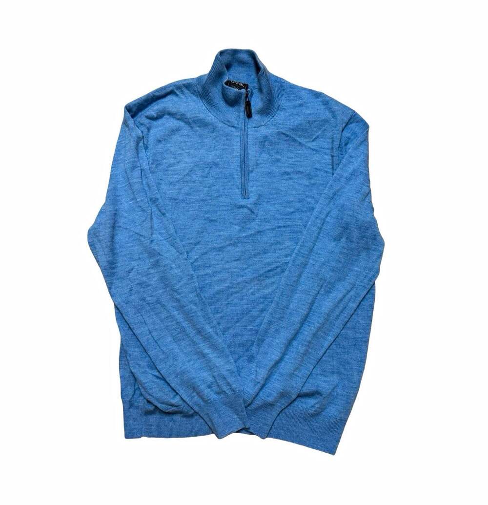 Jos. A. Bank Traveler Merino Wool Knit 1/4 Zip Mock Neck Sweater Blue Men’s L